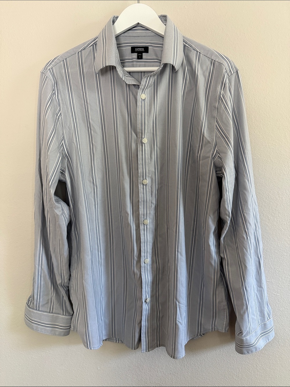 Express Men’s Blue/Gray and White Striped Button-Down Shirt